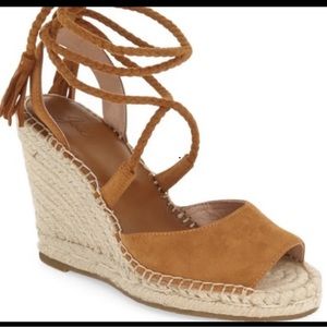 JOIE Lace Up Suede Espadrille Wedge Sandal Size 39